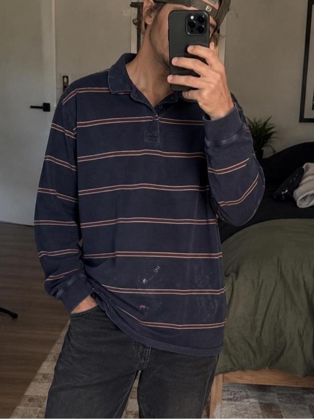 Vans Navy Long-Sleeve Striped Polo